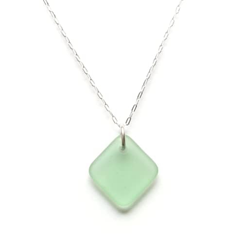 Sea Glass Delicate Diamond Pendant with 20in Cable Chain