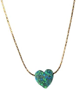 Opal Heart Necklace 14K Gold Filled Dainty Cable Wire Design