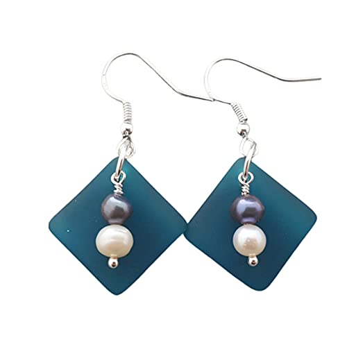 Curved Teal Sea Glass Earrings by Yinahawaii - Aloha Spirit