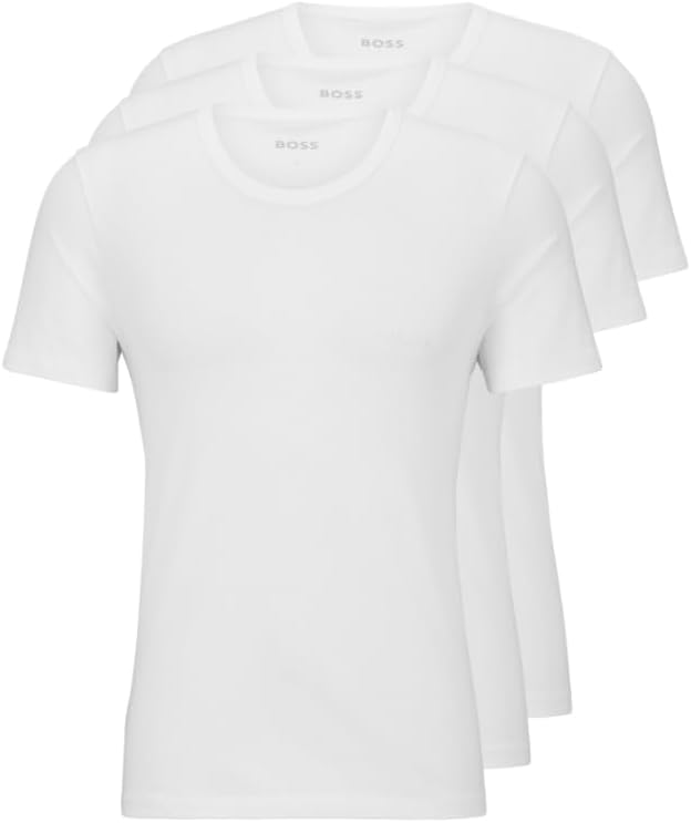 BOSS Men's Logo Embroidered Cotton Tee 3 Pack for Comfort