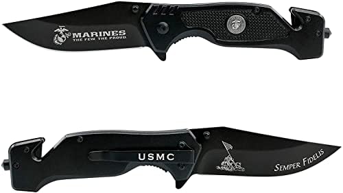 USMC Tactical Black Folding Knife - Marine Vet Approved