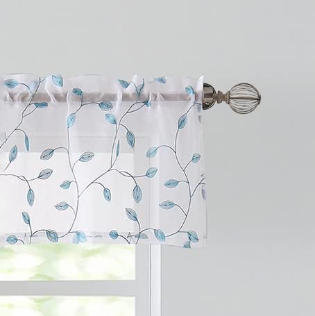 Teal Blue Embroidered Kitchen Valance 15 - Fragrantex