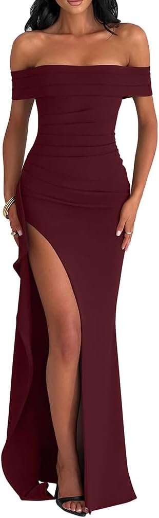 Elegant Bodycon Off Shoulder High Split Evening Dress for Women