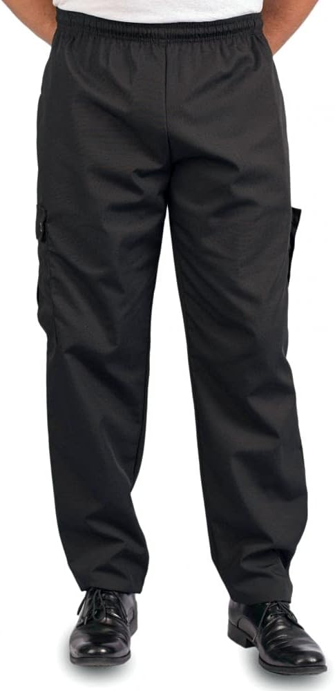 KNG Black Baggy Cargo Chef Pants for Men and Women with Pockets