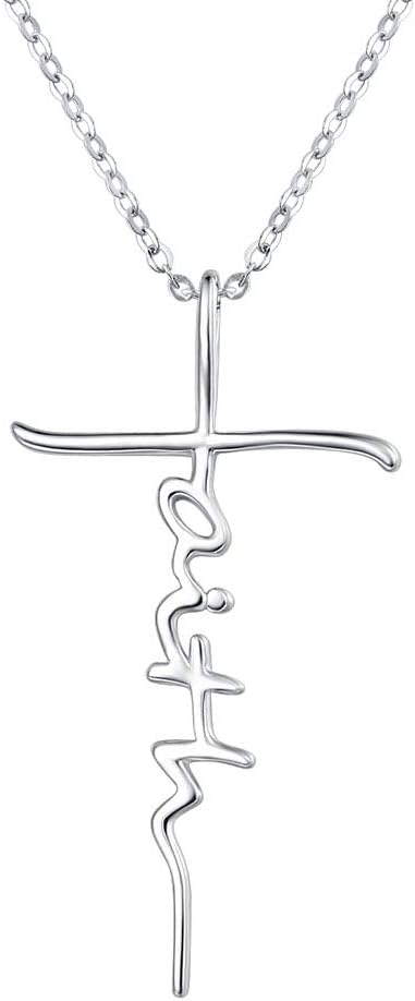 Faith Cross Necklace for Women - 925 Sterling Silver Pendant