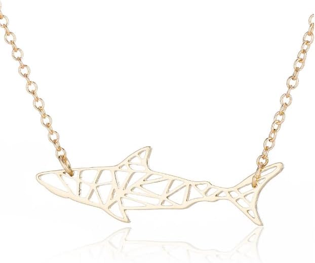 Gold Shark Necklace: Origami Paper Pendant for Ocean Lovers