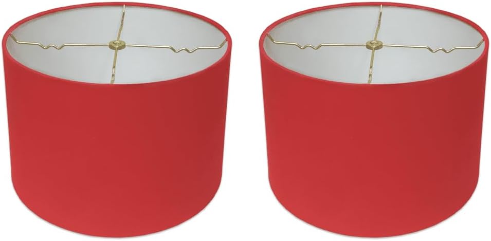 Shallow Drum Hardback Lamp Shade 15 x 16 x 10 Red 2-Pack