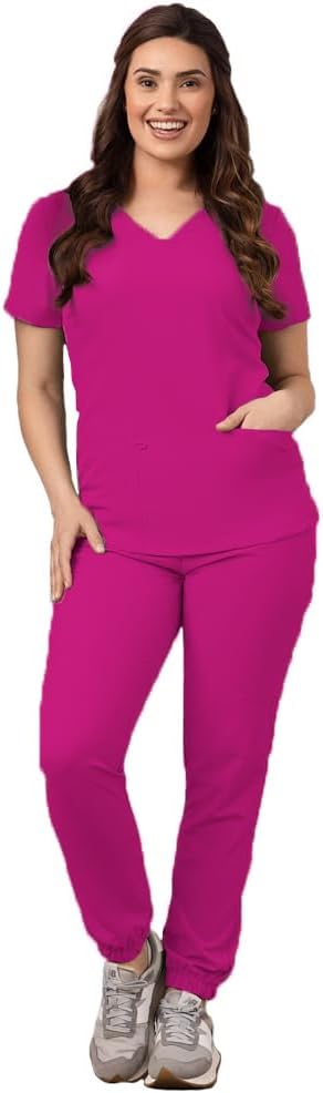 Green Town Scrubs for Women - Stylish Jogger Pant and V-Neck Top