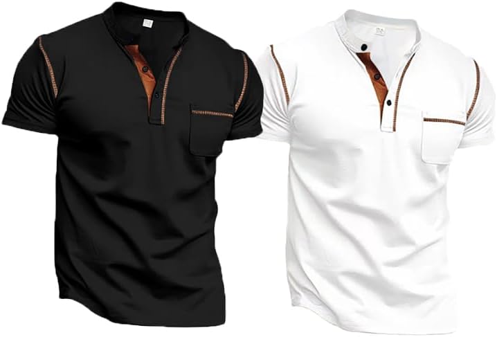 Men's Henley Shirt Short Sleeve Casual Top for Summer Wear