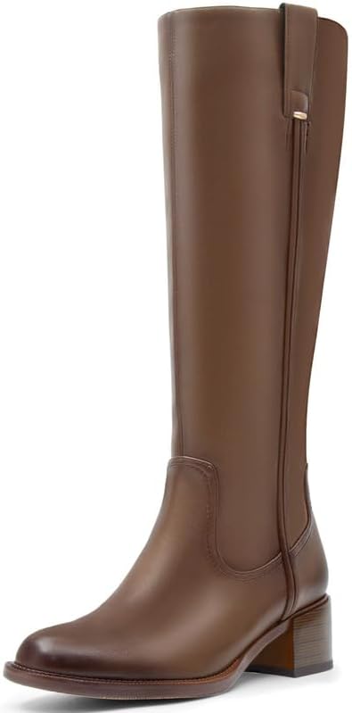 Knee High Boots for Women with Chunky Heel and Side Zipper