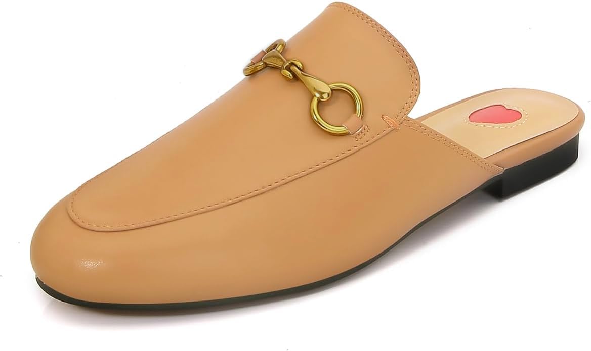 Vertundy Women's Mules Low Heel Flats Leather Slip On Sandals