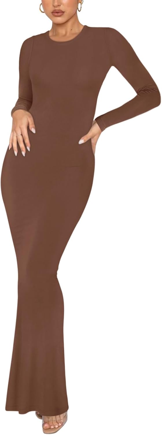 REORIA Women's Sexy Crew Neck Long Dress for Elegant Style