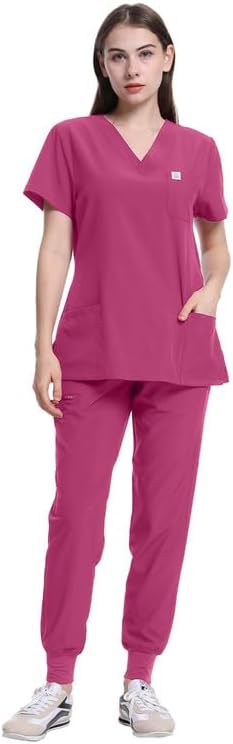 Stylish Women's Scrubs Set with 8 Pockets and Yoga Waistband