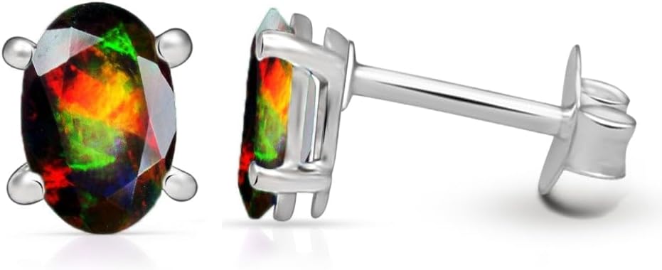 Genuine Chalama Black Opal 925 Solid Sterling Silver Earrings