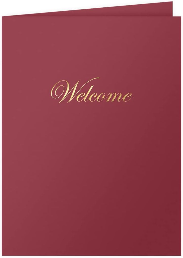 Burgundy Gold Foil Welcome Pocket Folders for HR - 25 Count - The Gallery Collection