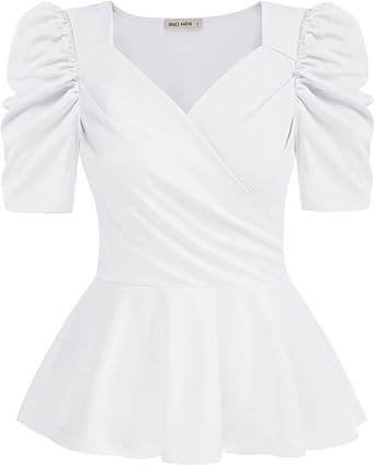 GRACE KARIN Women Wrap Tops Puff Sleeve Peplum Top for Summer