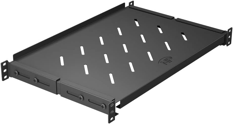Vented 4-Post Shelf for 1U Rack, Adjustable, Black, 300 mm Depth