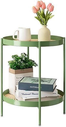 TeoKJ All Metal Side Table with Imitation Rattan Pattern