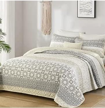 Boho Quilt Set Full Size by WONGS BEDDING - Beige Striped Design