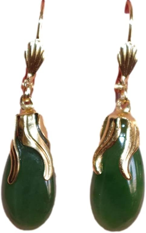 Vintage Genuine 14K GF Green Jadeite Teardrop Earrings for Elegance
