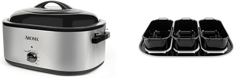 AROMA 22Qt Roaster Oven and Buffet Tray Bundle for Entertaining