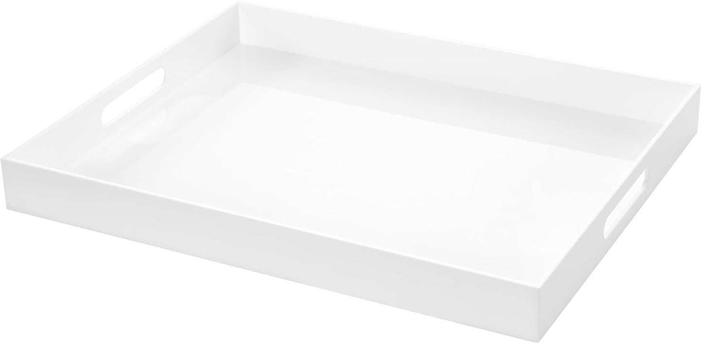 White Rectangular Acrylic Ottoman Tray for Serving and Decor