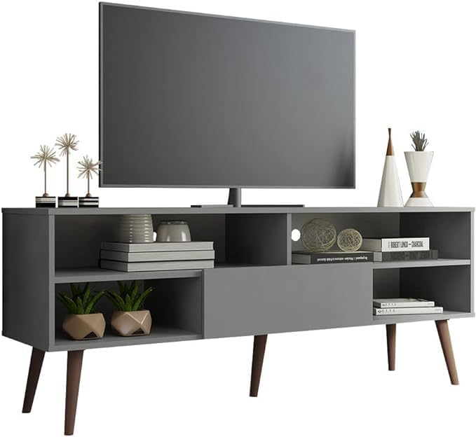 Madesa Grey TV Stand: Cable Management, 55-65 inch Media Console