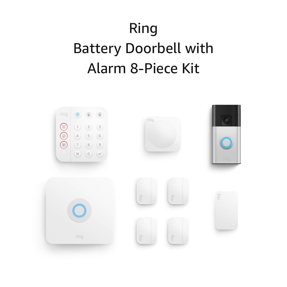 Ring Battery Doorbell (Satin Nickel) - 8-Piece Set with Alarm
