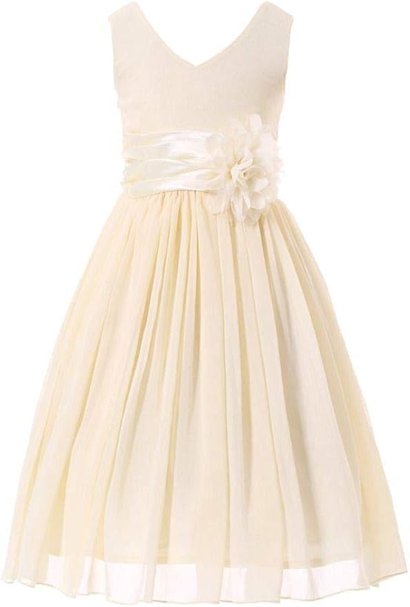 Bow Dream Junior Bridesmaids V-Neckline Chiffon Flower Girl Dress