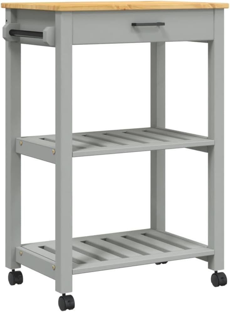 vidaXL Pine Wood Kitchen Trolley - Rolling Storage Cart for Easy Mobility