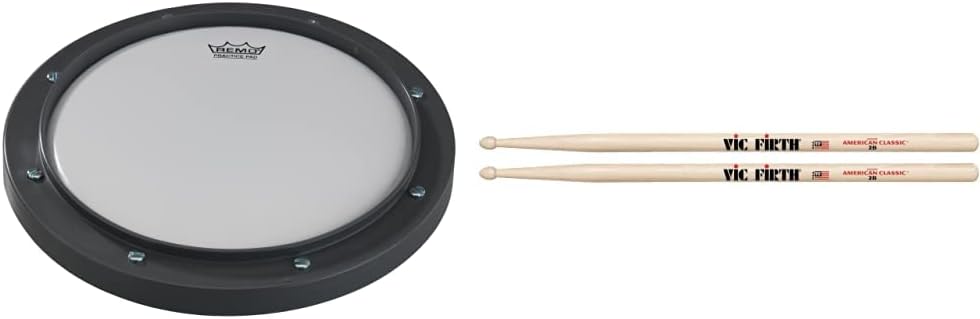 Remo 10 Inch Gray Tunable Practice Pad with Vic Firth 2B Sticks