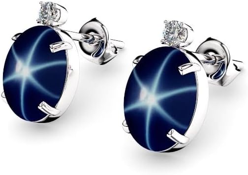 Genuine Blue Star Sapphire Earrings in 925 Sterling Silver for Women