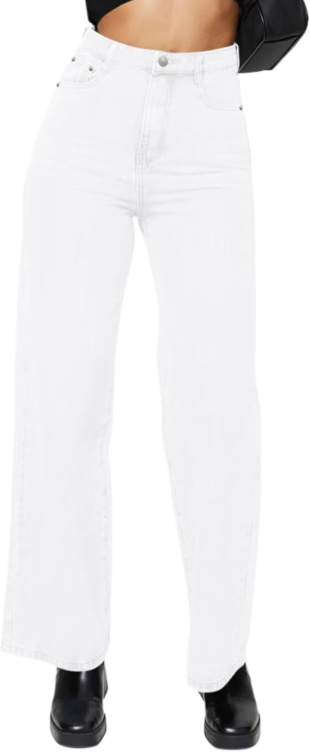 KDF Straight Leg Jeans for Women: High Waisted Frayed Pants