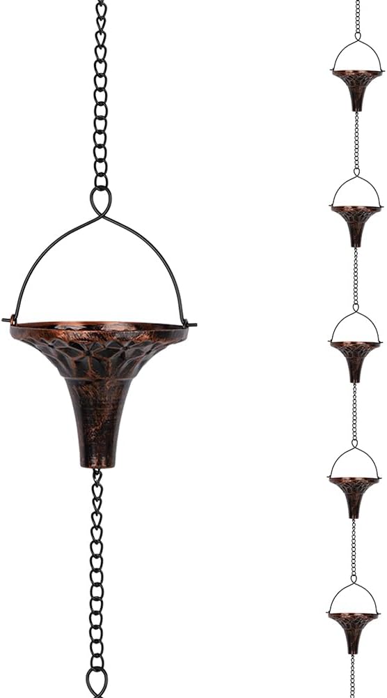 9.7ft Outdoor Rain Chain with 10 Funnel Shaped Cups for Gutters