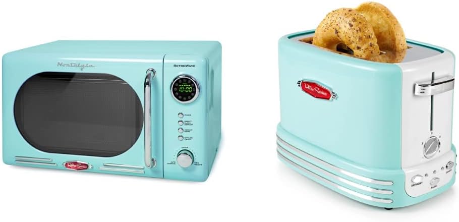 Retro Compact Microwave & Toaster Combo, 700W Power