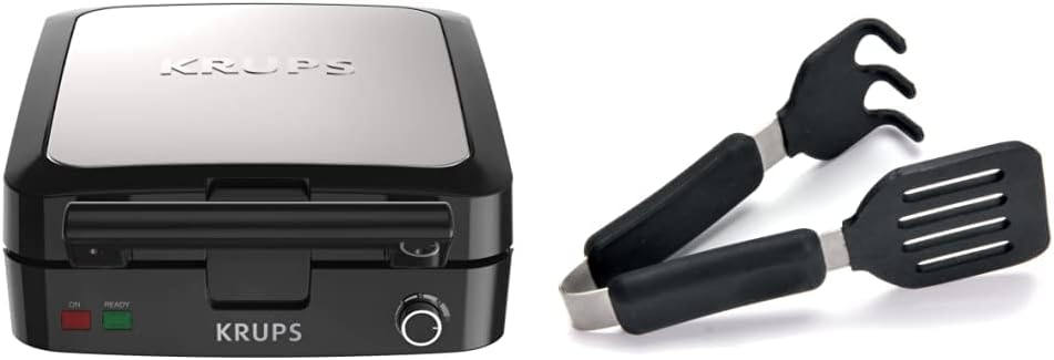 Krups 4 Slice Belgian Waffle Maker with Silicone Tongs Set