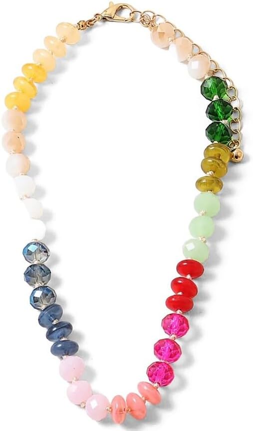 Colorful Hand-Knotted Gemstone Resin Bead Necklace - 17in