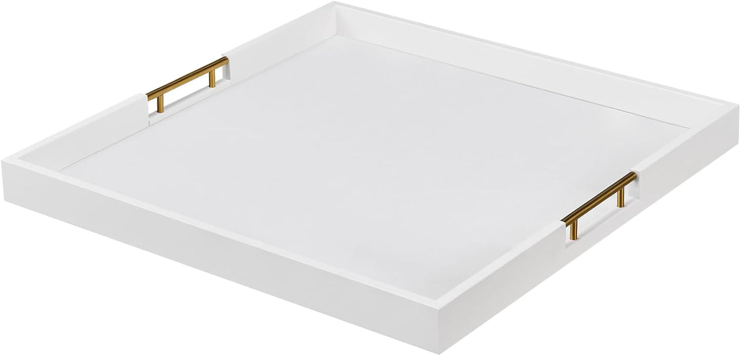 20x20 Inches Large White Faux Leather Ottoman Tray by Generic