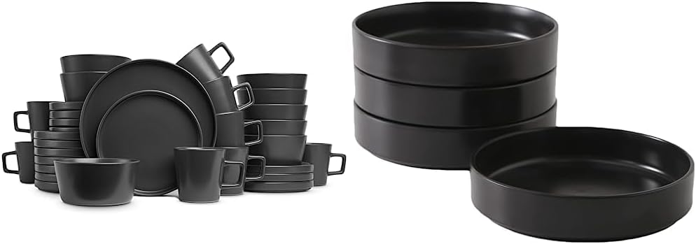 Stone Lain 32-Piece Black Matte Dinnerware Set with Pasta Bowls