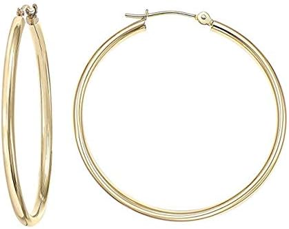 14k Yellow Gold Classic Shiny Polished Round Hoop Earrings
