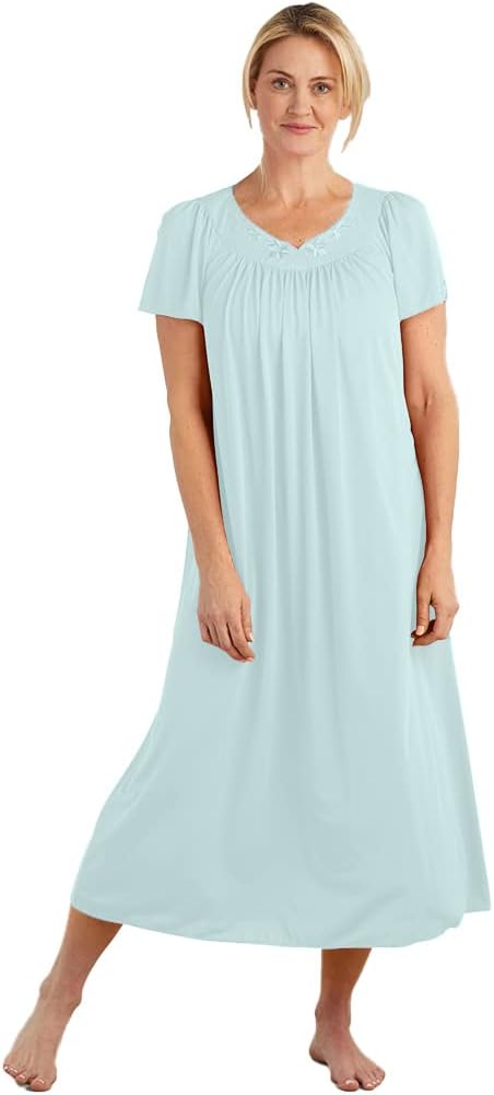 Miss Elaine Women's Long Tricot Nightgown with Flutter Sleeves