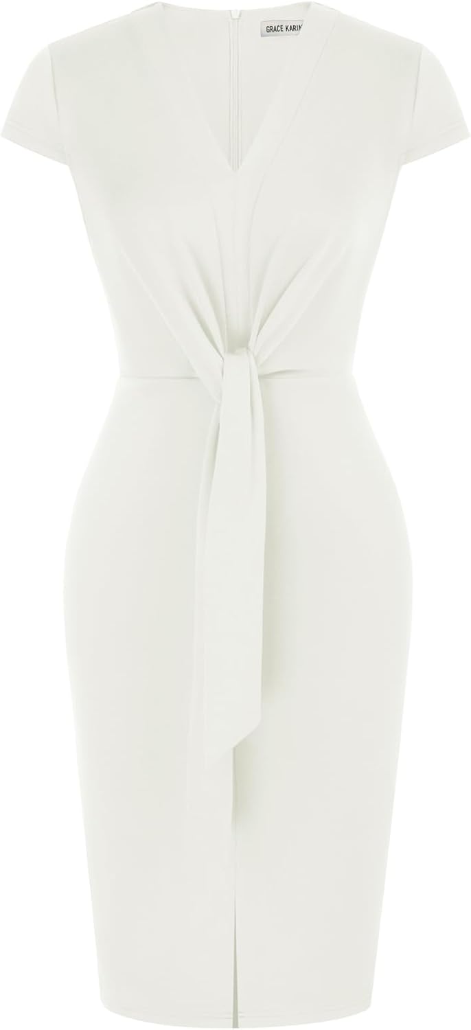 GRACE KARIN Women's Summer Midi Dress with Cap Sleeves and Tie Waist