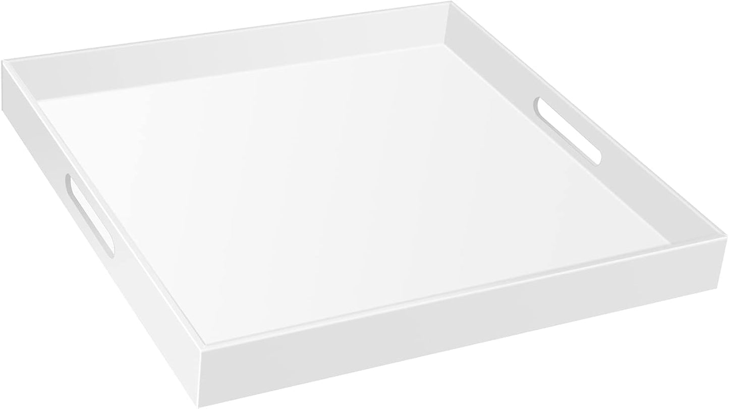 Extra Large Glossy White Acrylic Serving Tray with Handles