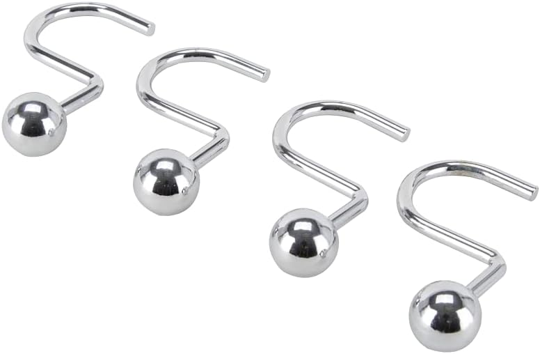 Easy Slide Chrome Shower Hooks - Fits 1 & 3/4 Rods - 12 Pack