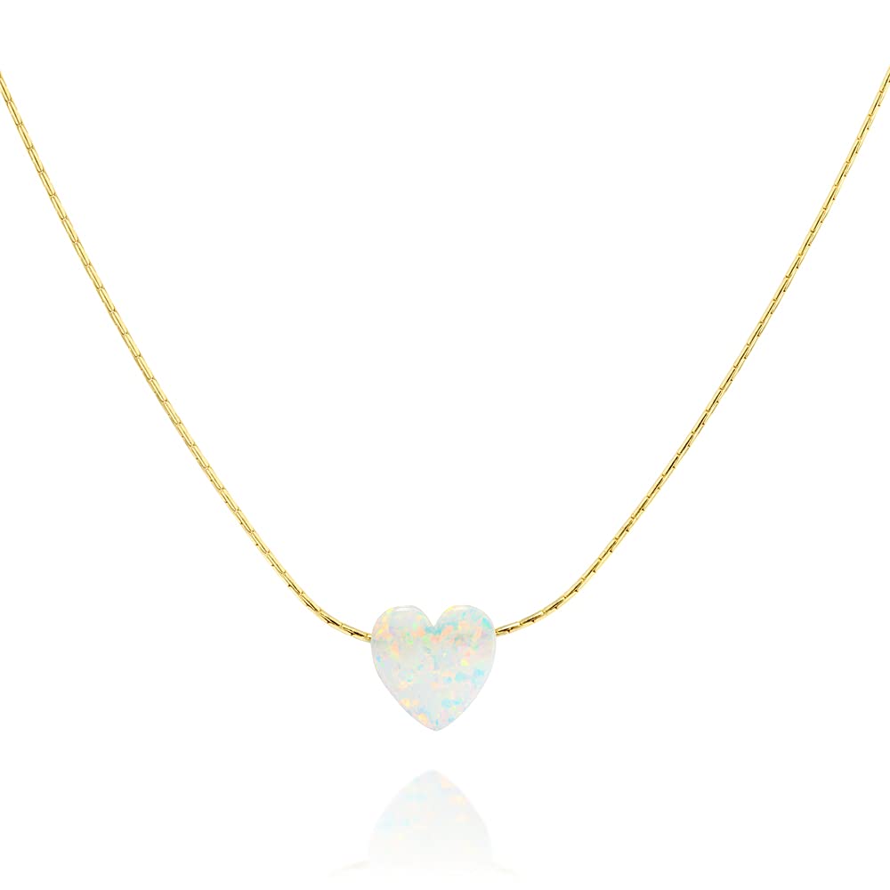 14K Gold Filled White Opal Heart Choker Necklace for Women