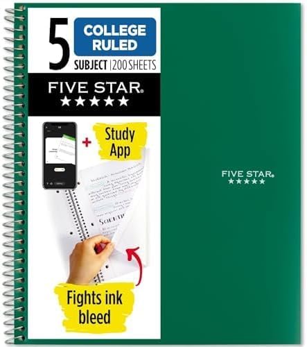 Five Star Spiral Notebook with Study App for Organized Notes