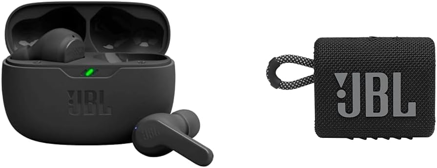 JBL Vibe Beam True Wireless Headphones and Go 3 Speaker Combo