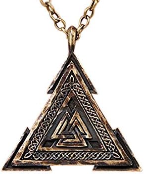 Valknut Viking Necklace for Men Women - Handmade Brass Amulet
