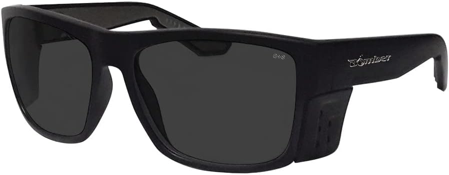 BOMBER Safety Glasses for Men Women - Smoke Lens, Matte Black Frame