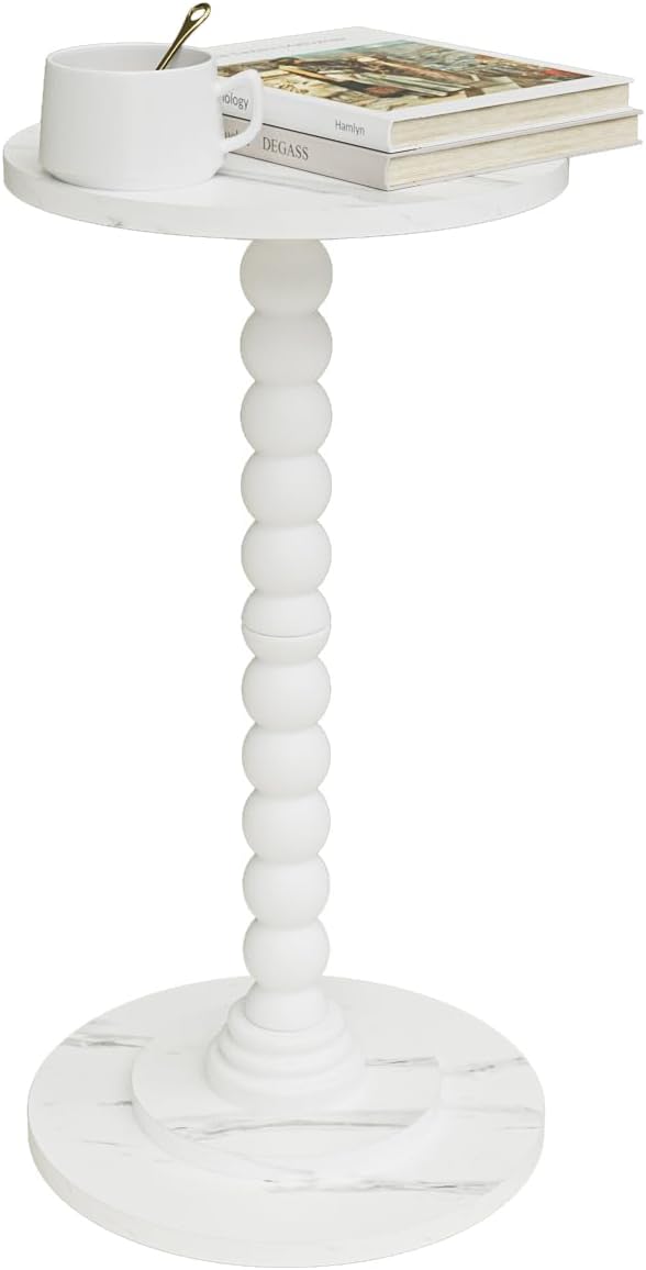 Masupu Round Side Table - Chic Marble White End Table for Small Spaces